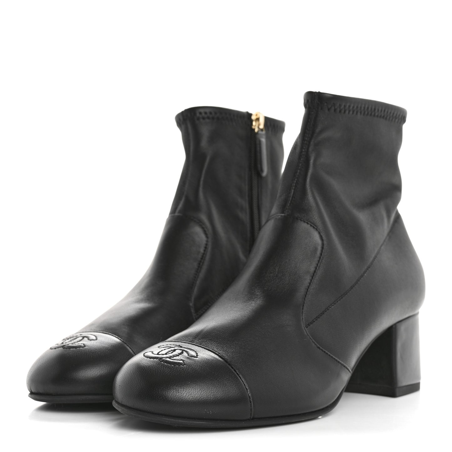 Stretch Lambskin Cap Toe CC Short Boots 39 Black