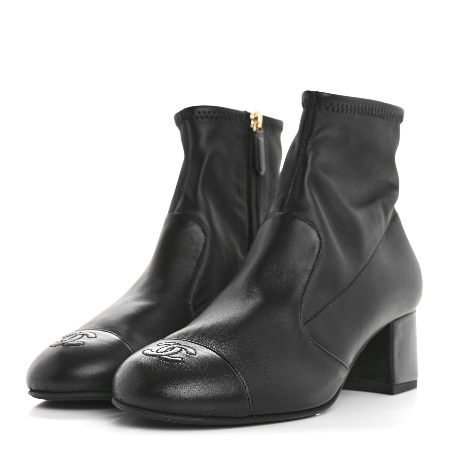 Chanel Stretch Lambskin Cap Toe CC Short Boots 39 Black 4 of 9