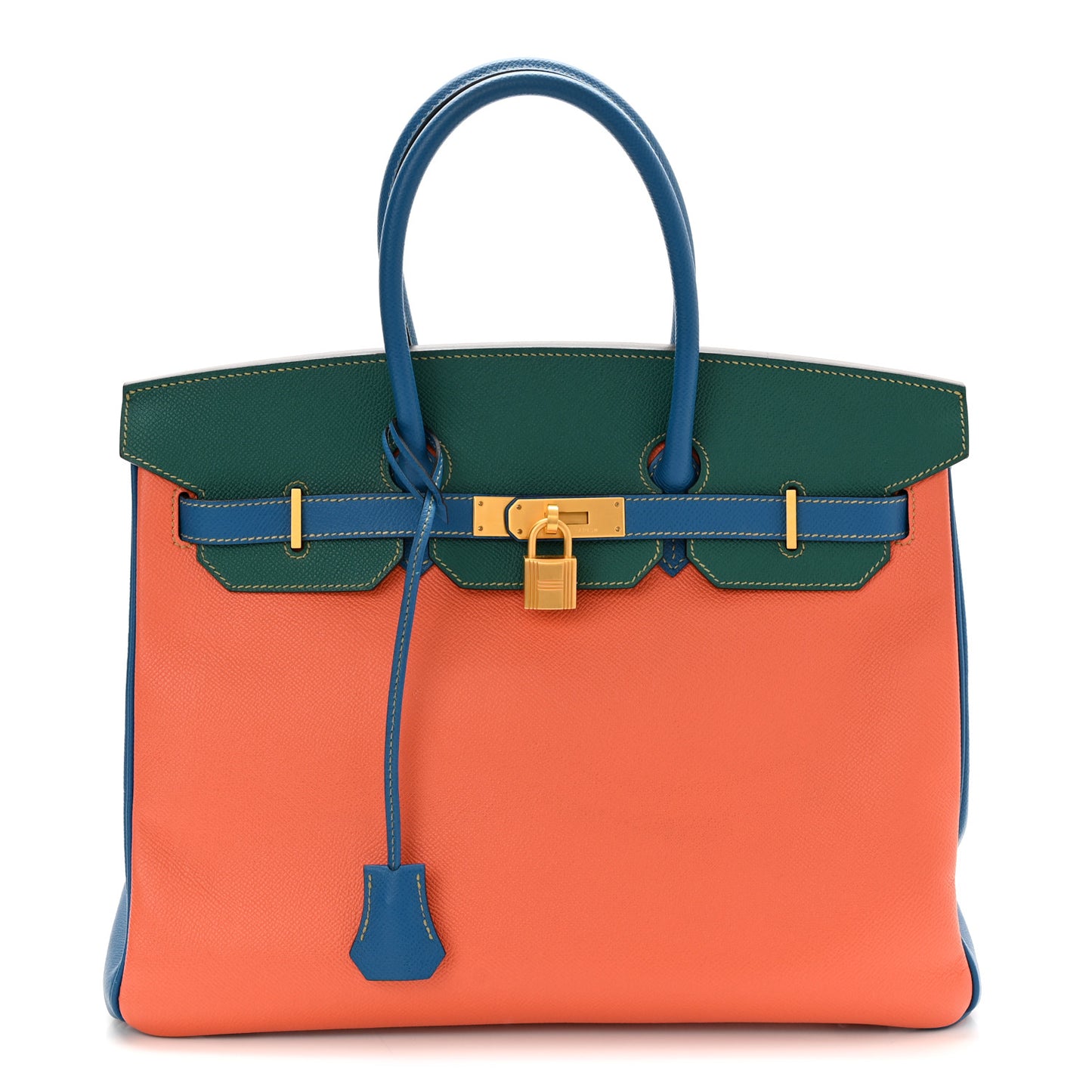 Epsom Horseshoe Tri-Color Birkin 35 Mangue Malachite Bleu Izmir