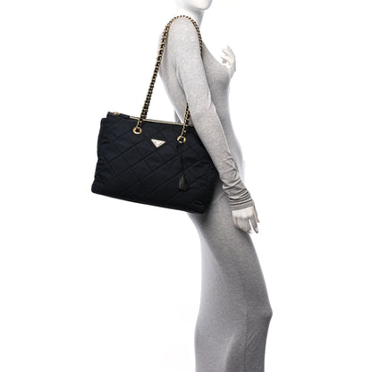 Prada Re-Nylon Impunturato Saffiano Triangle Stitched Re-Edition 1995 Chaine Large Shoulder Bag Black 2 of 9