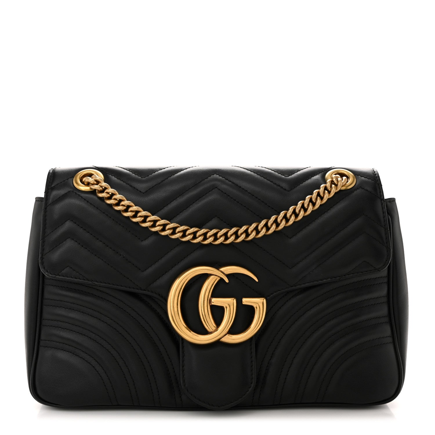 Gucci Calfskin Matelasse Medium GG Marmont Shoulder Bag Black 1 of 23