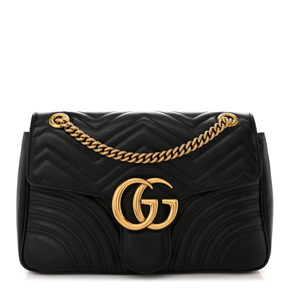 Gucci Calfskin Matelasse Medium GG Marmont Shoulder Bag Black 1 of 23