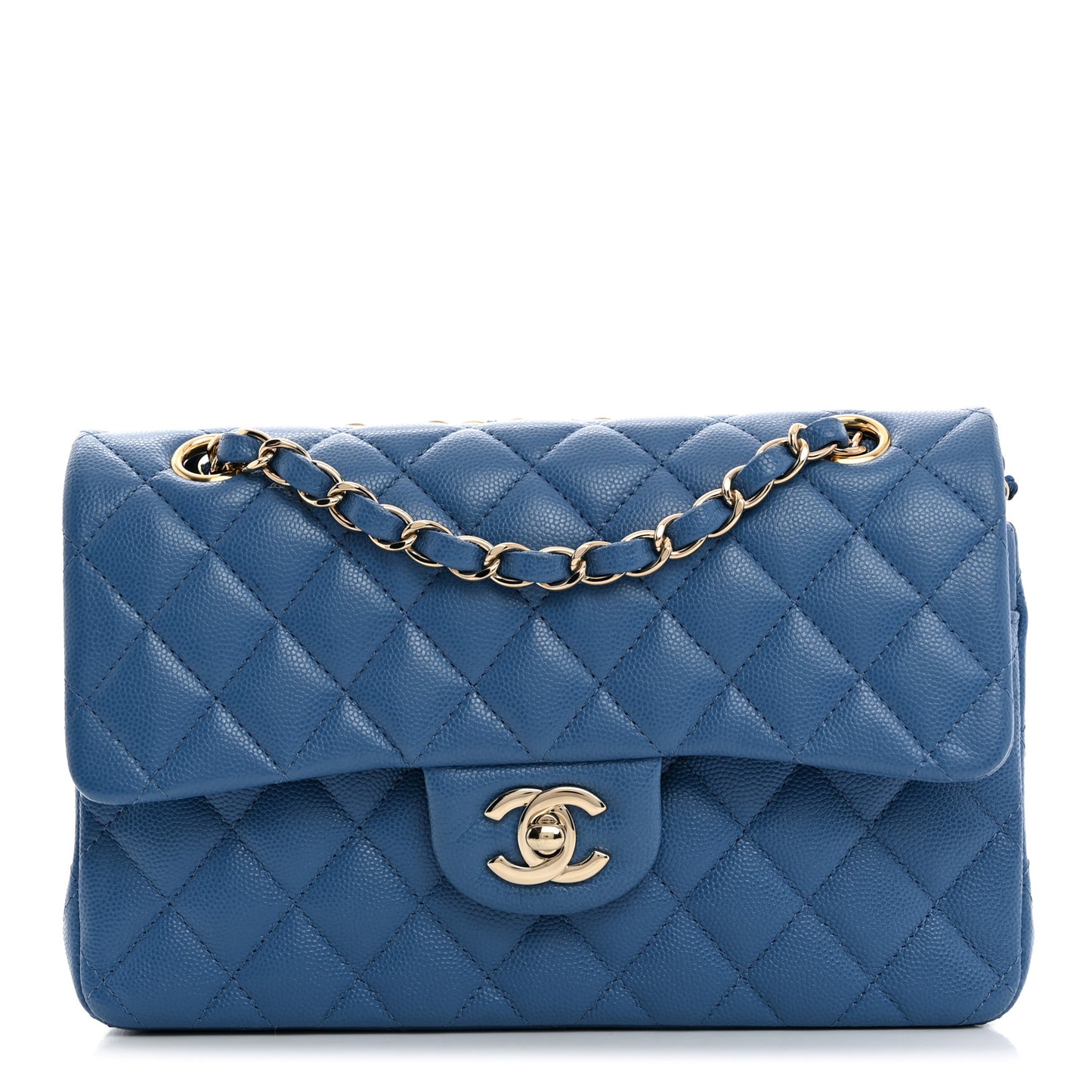 Caviar Quilted Small Double Flap Blue
