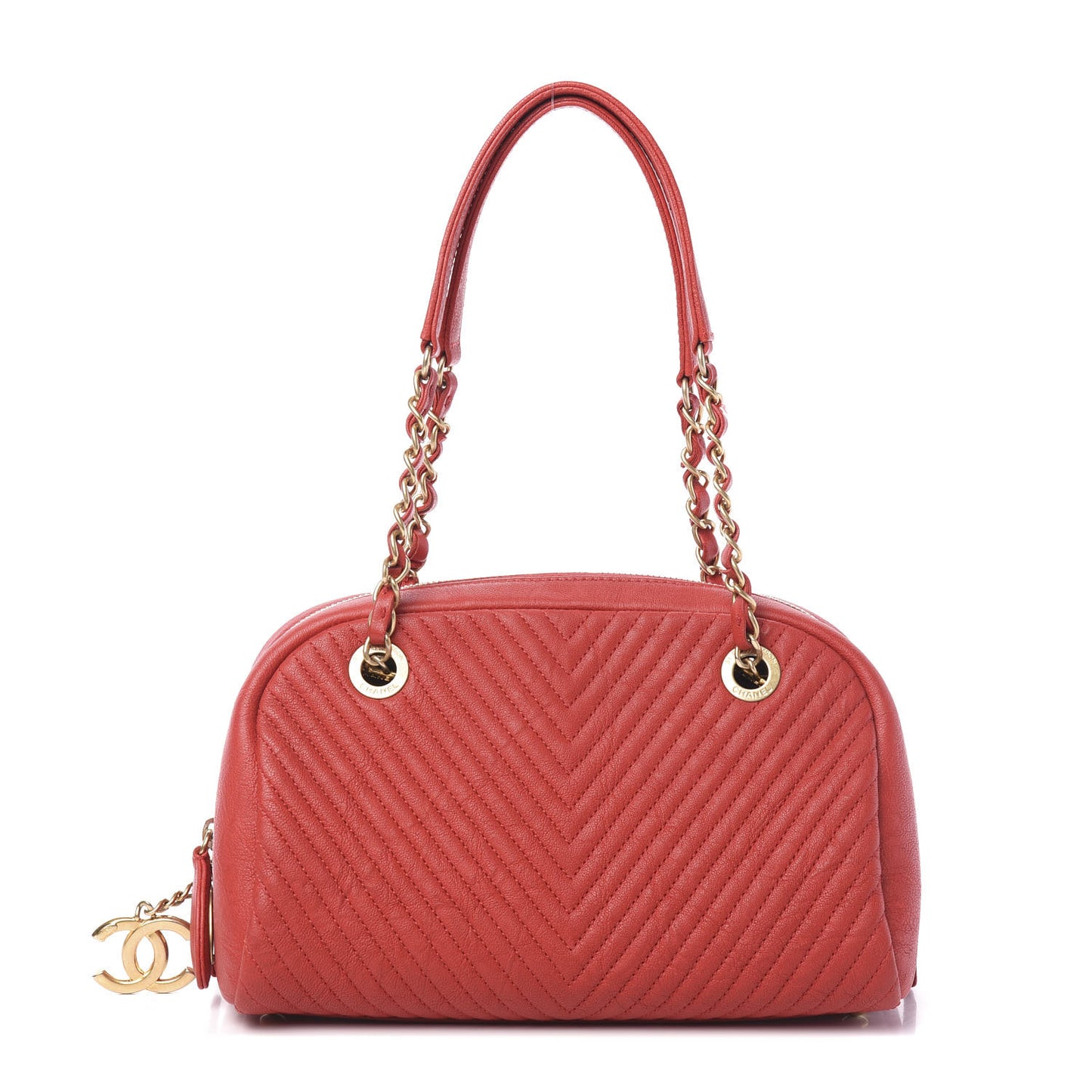 Wrinkled Lambskin Chevron Quilted Surpique Bowler Red