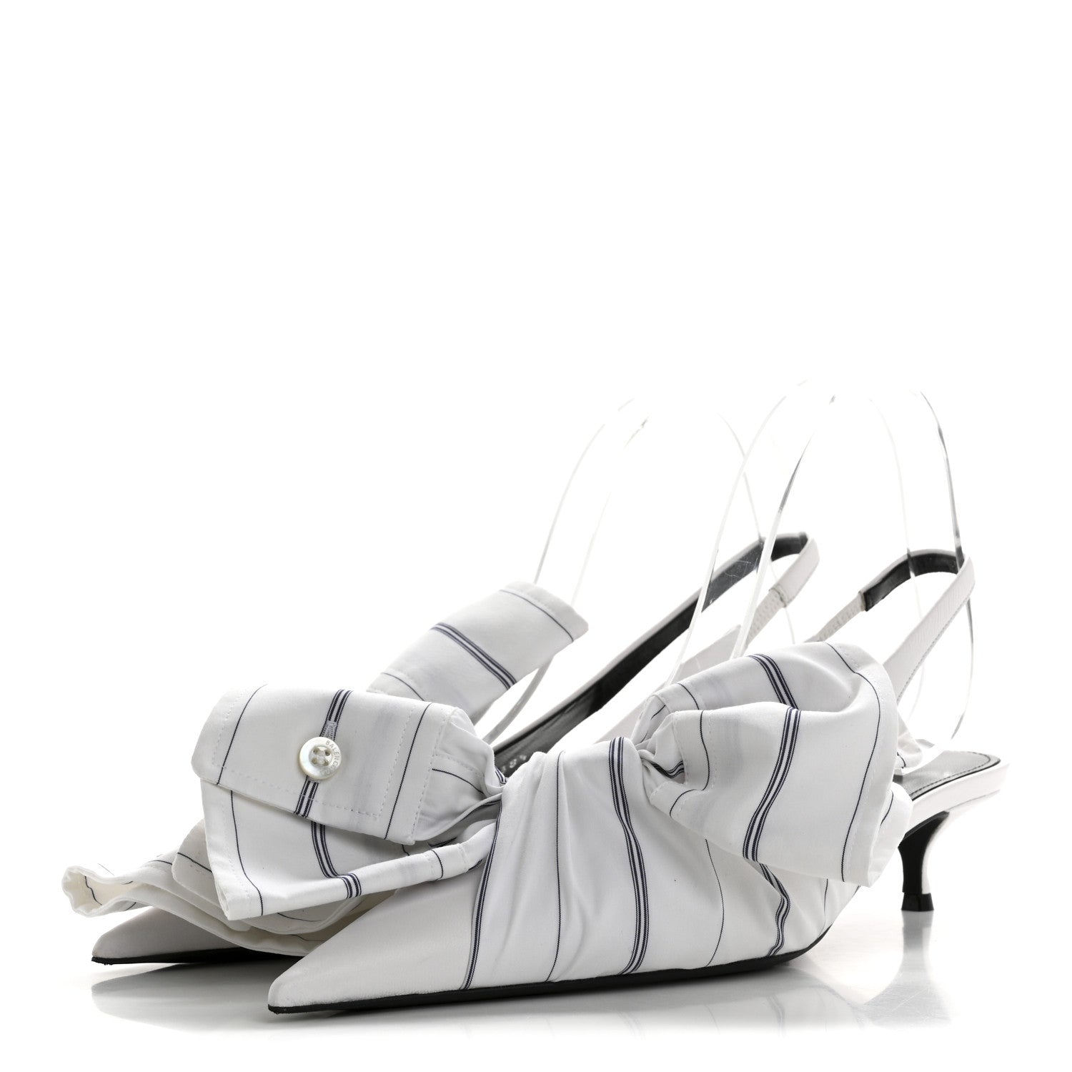 Balenciaga Nappa Stripe Poplin Pointed Toe Knife Chemise Slingback Mules 38.5 White Navy 4 of 10