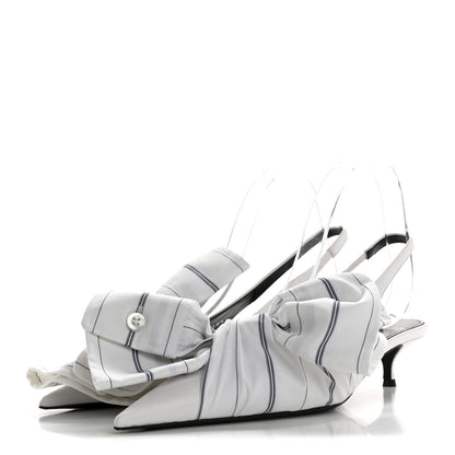 Balenciaga Nappa Stripe Poplin Pointed Toe Knife Chemise Slingback Mules 38.5 White Navy 4 of 10