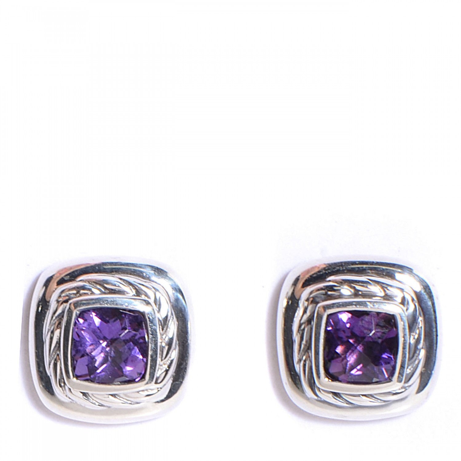 David Yurman Sterling Silver 5mm Amethyst Color Classics Earrings 1 of 5