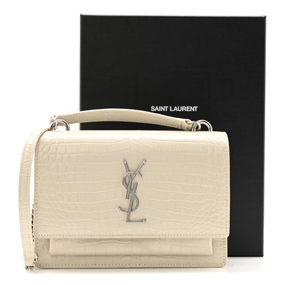 Saint Laurent Calfskin Crocodile Embossed Monogram Sunset Chain Wallet Blanc Vintage 13 of 13
