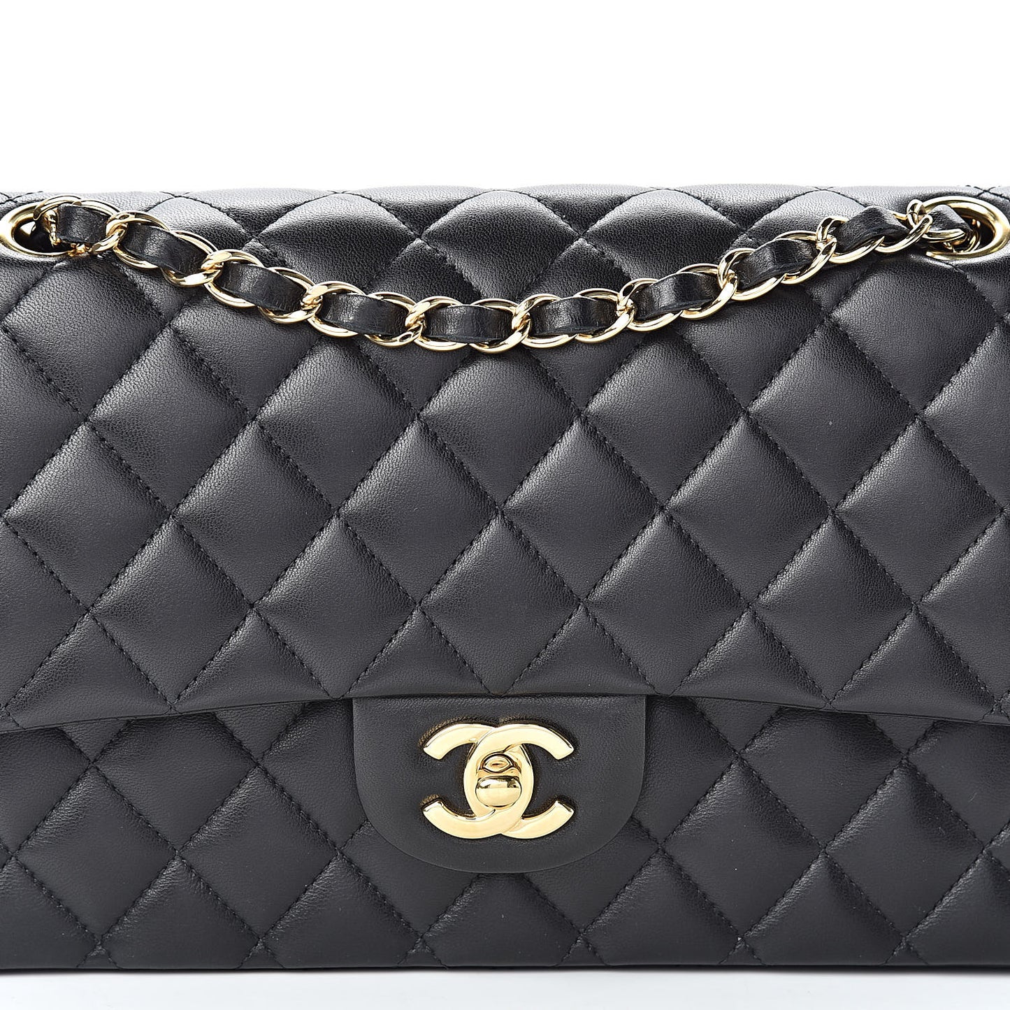 Lambskin Quilted Medium Double Flap Black