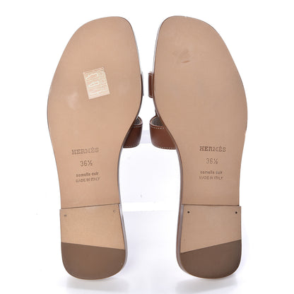Hermes Box Calfskin Oran Sandals 36.5 Gold 5 of 8