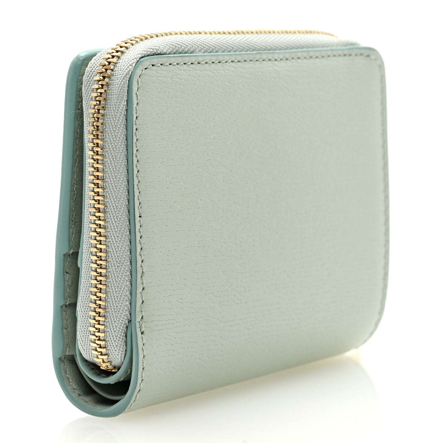 Textured Calfskin Script Logo Mini Wallet Pale Green