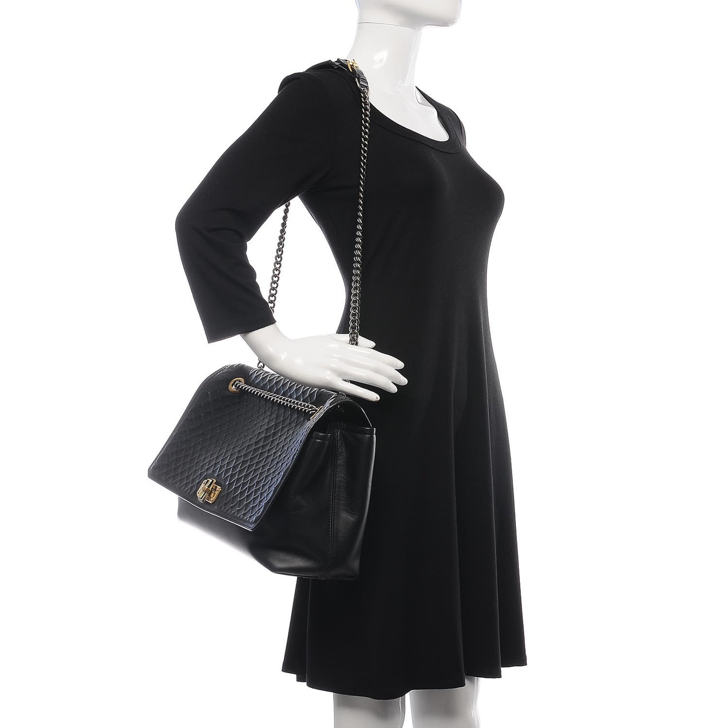Hammered Calfskin Large Happy Edgy Shoulder Bag Black