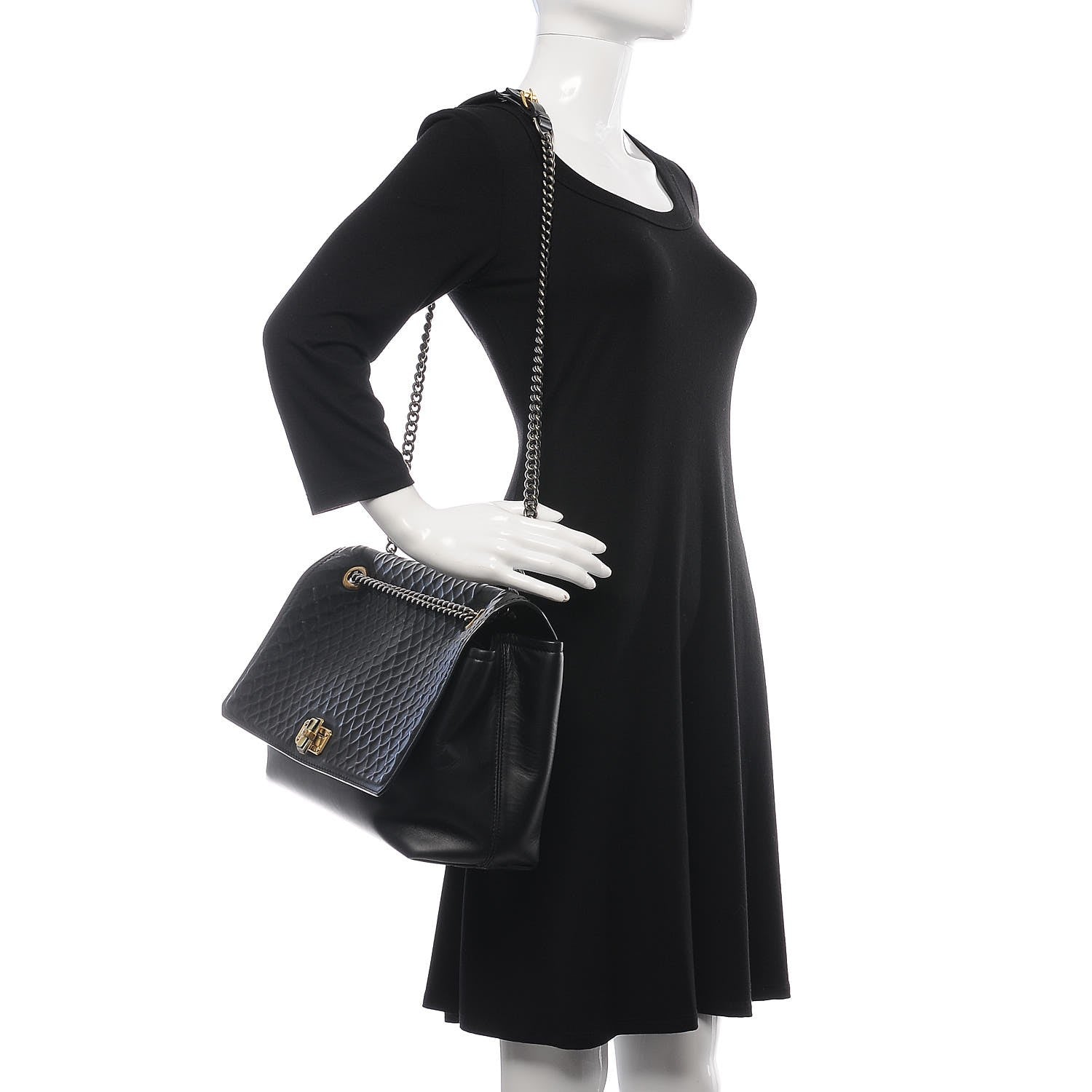 Lanvin Hammered Calfskin Large Happy Edgy Shoulder Bag Black 2 of 7