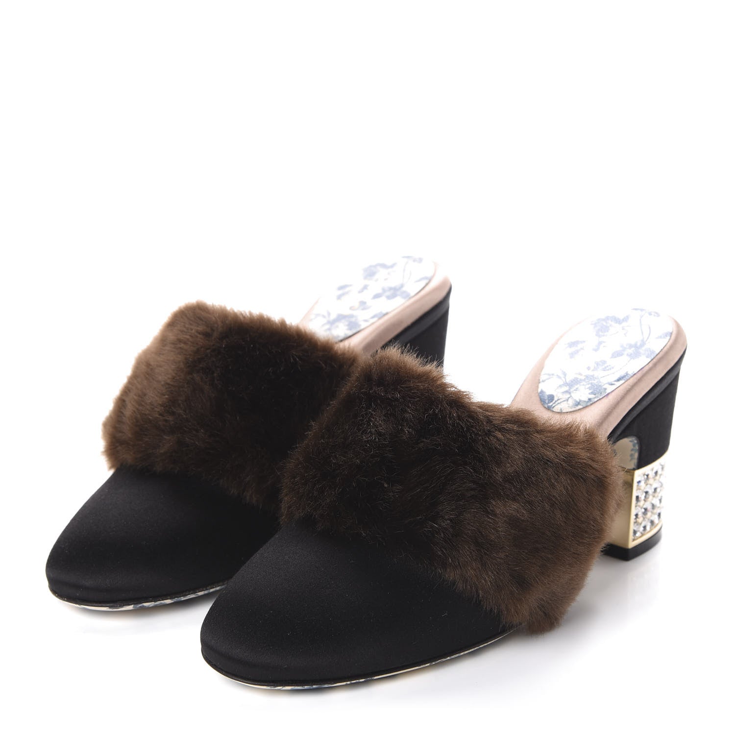 Gucci Mink Silk Satin Crystal Candy Mules 36 Scan Brown Black 3 of 8