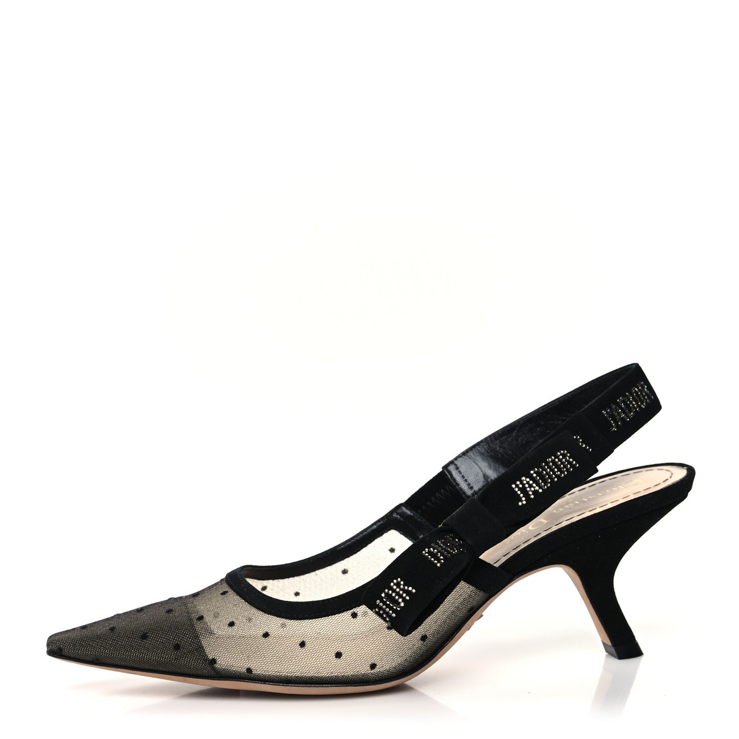 Mesh Plumetis Crystal Suede J'Adior Slingback 65mm Pumps 38.5 Nude Black