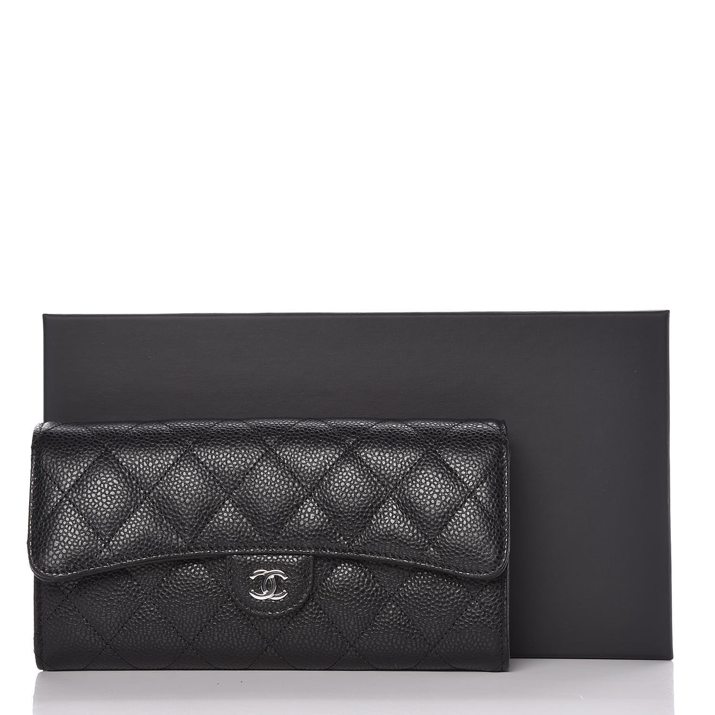 Caviar Quilted Large Gusset Flap Wallet Black