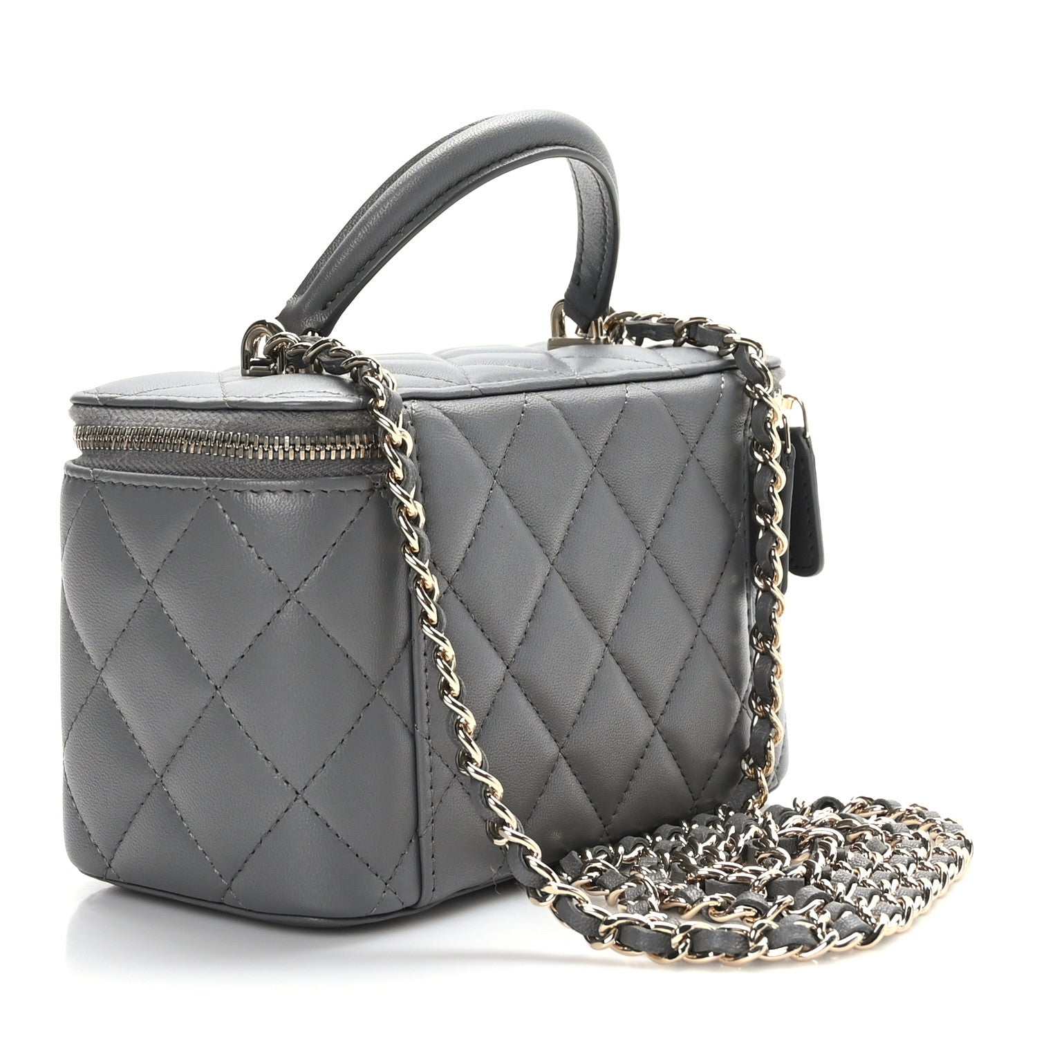 Chanel Lambskin Quilted Small Top Handle Vanity Case With Chain Dark Grey 4 of 12
