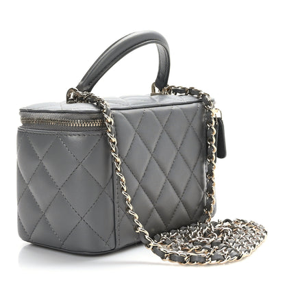 Chanel Lambskin Quilted Small Top Handle Vanity Case With Chain Dark Grey 4 of 12
