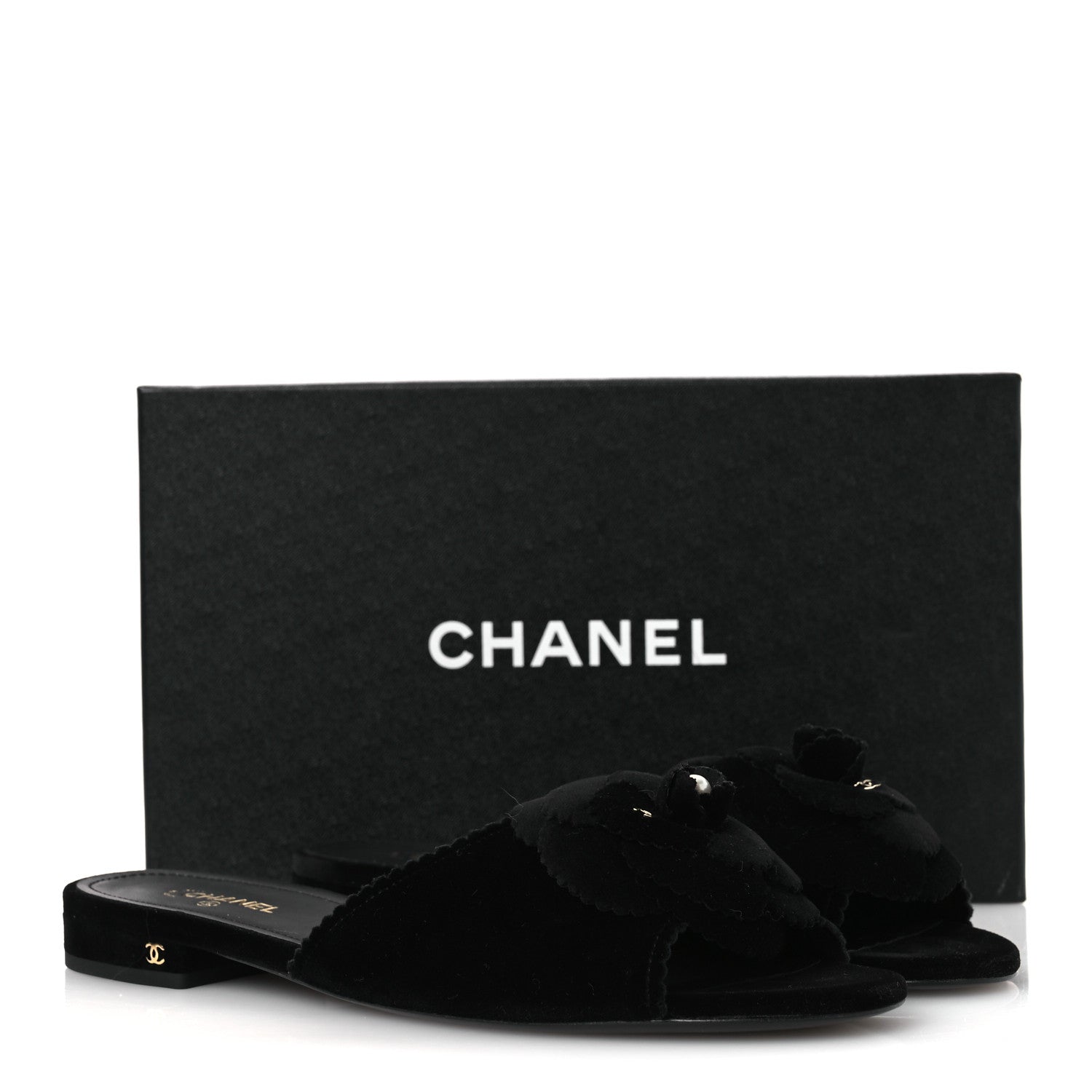 Chanel Velvet Pearl Camellia Slide Sandals 41 Black 12 of 12