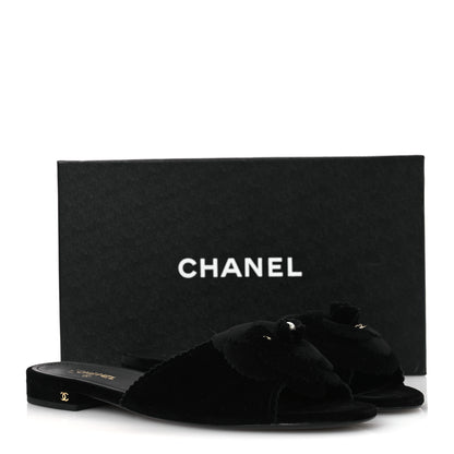 Chanel Velvet Pearl Camellia Slide Sandals 41 Black 12 of 12