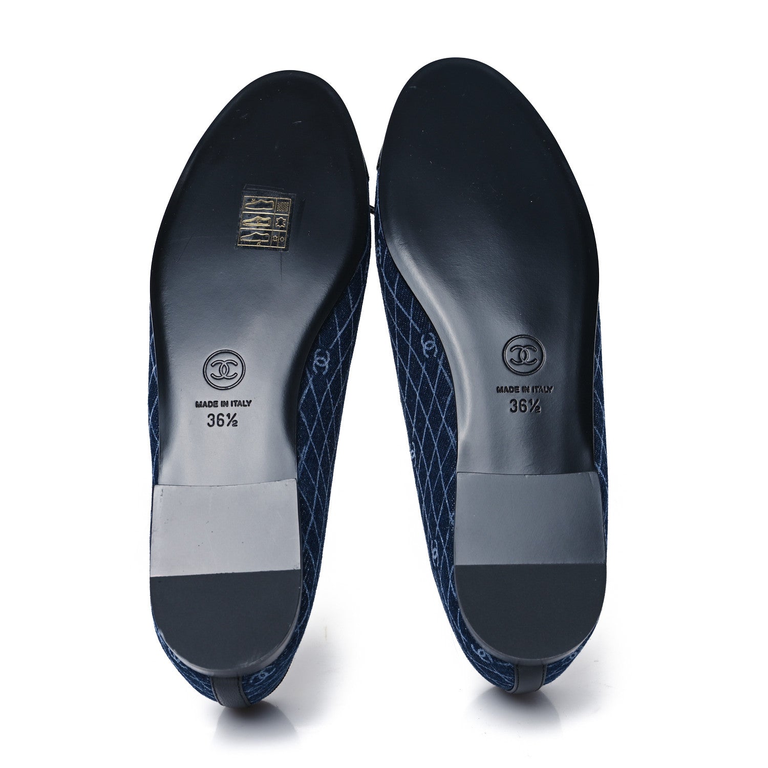 Chanel Denim Printed Quilt CC Cap Toe Ballerina Flats 36.5 Navy Blue Dark Grey 5 of 9