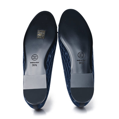 Chanel Denim Printed Quilt CC Cap Toe Ballerina Flats 36.5 Navy Blue Dark Grey 5 of 9