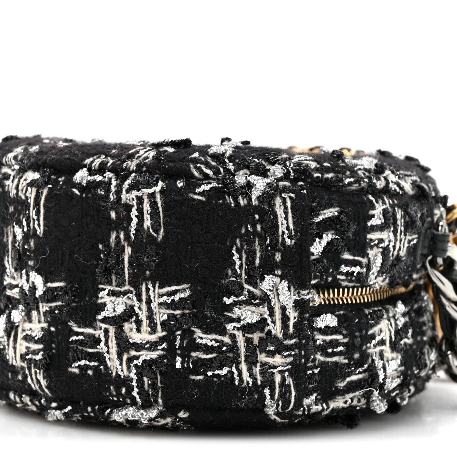 Chanel Tweed Quilted 19 Round Clutch With Chain Black White 9 of 10