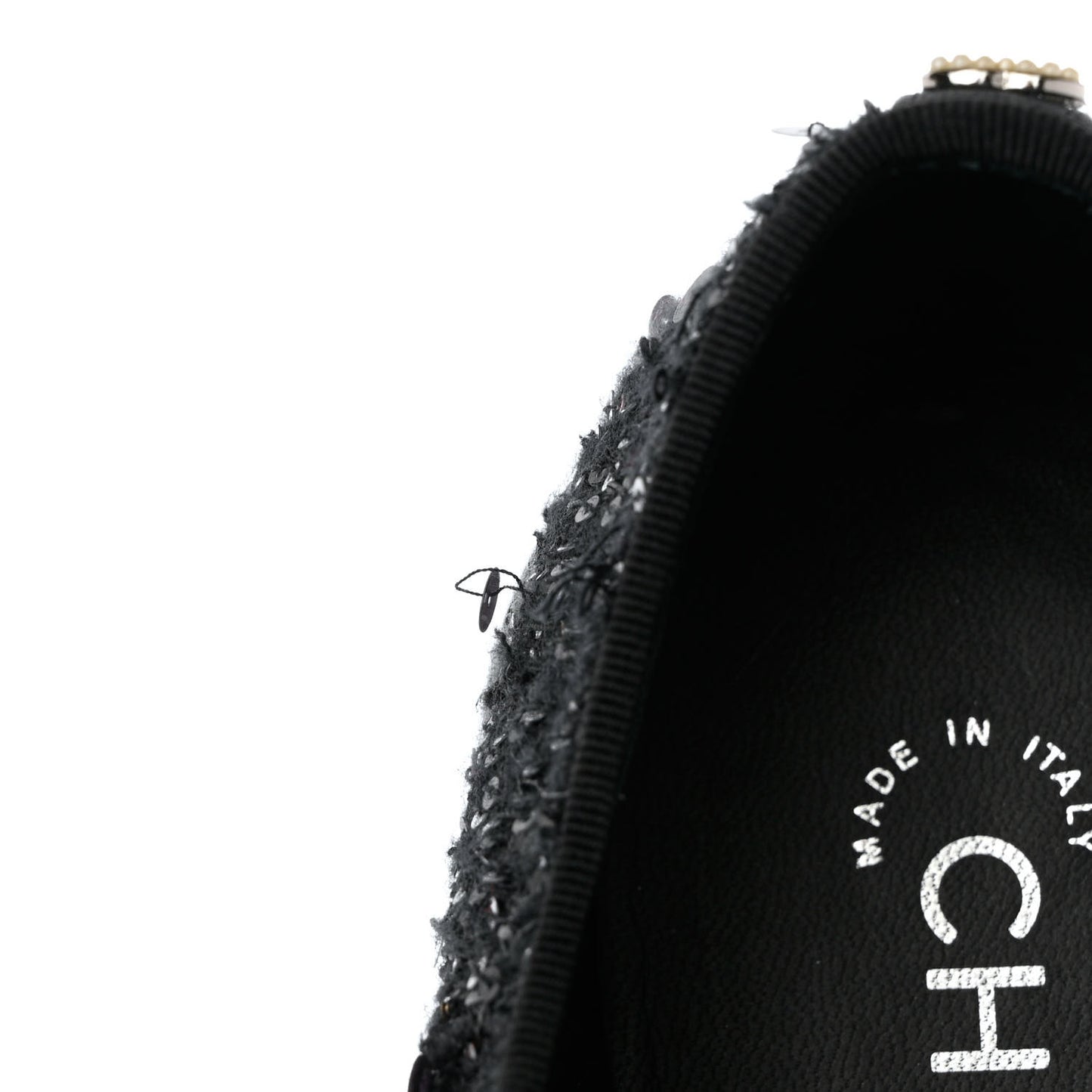 Tweed Grosgrain Sequin Pearl Lace Up Sneakers 39 Black