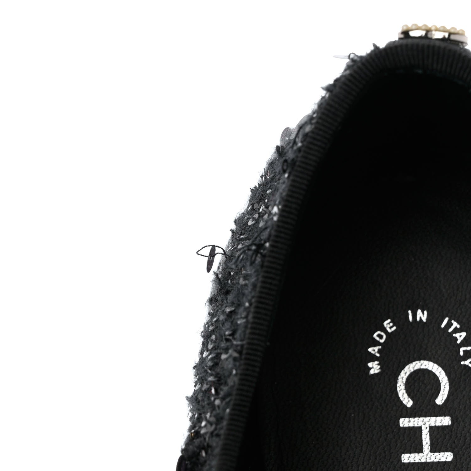 Chanel Tweed Grosgrain Sequin Pearl Lace Up Sneakers 39 Black 9 of 10