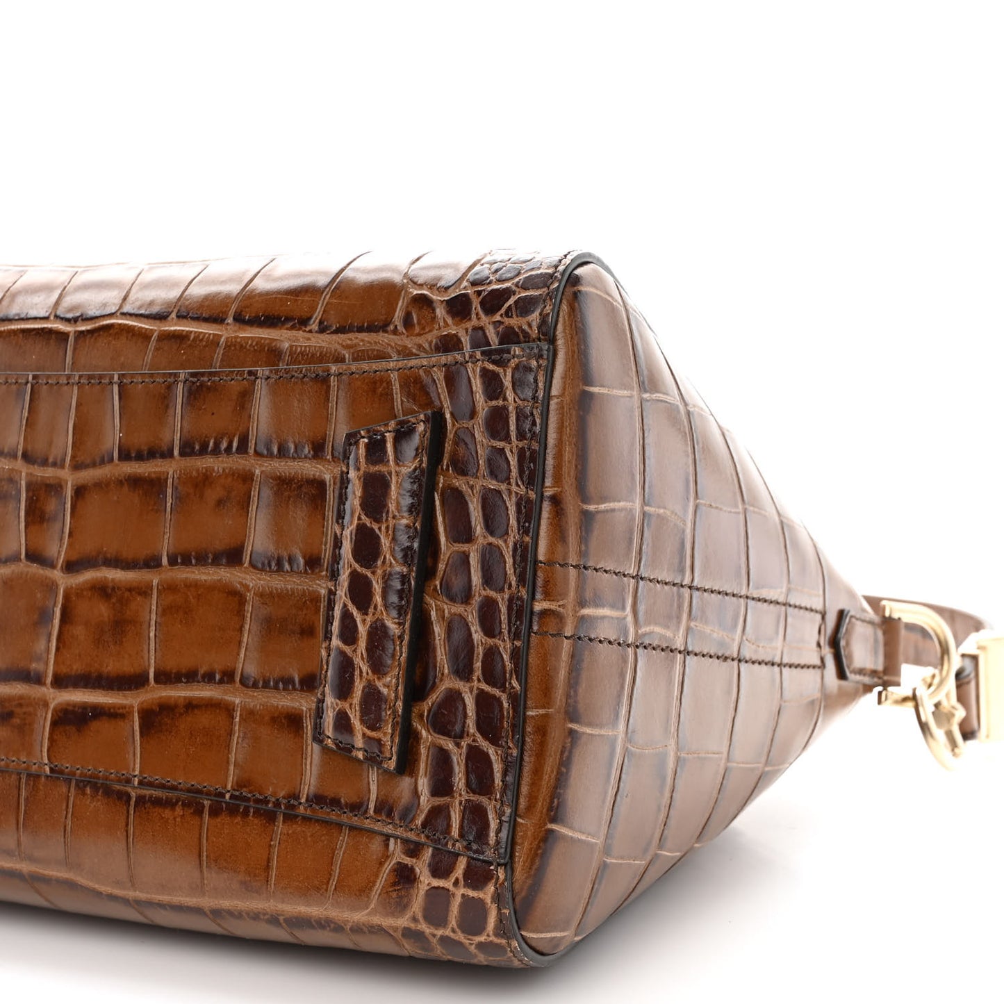 Calfskin Crocodile Embossed Small Antigona Brown