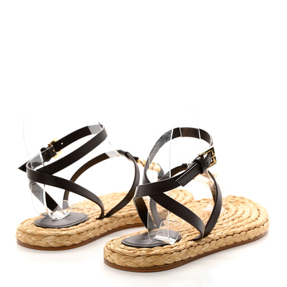 Givenchy Calfskin Raffia 4G Liquid Espadrille Sandals 35 Ebony Natural 4 of 8