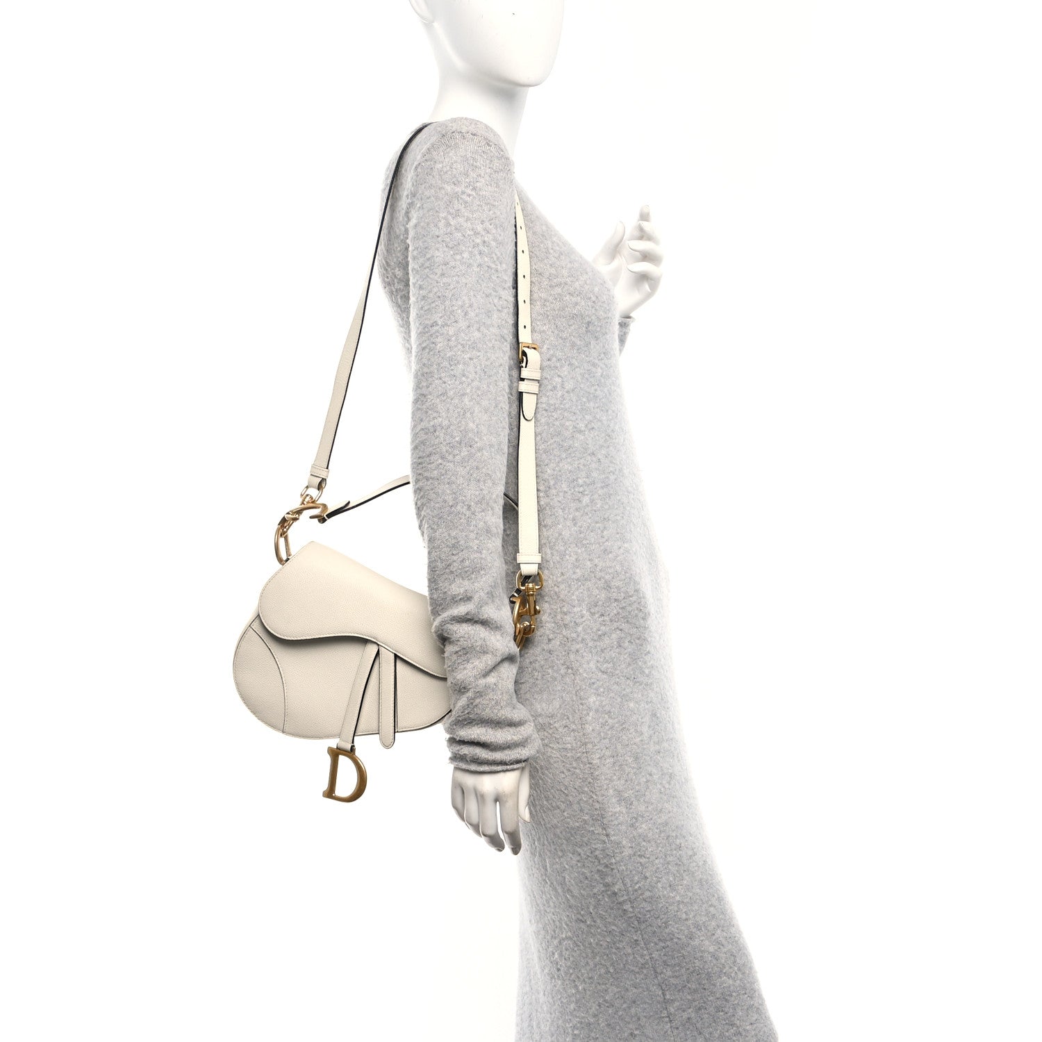 Christian Dior Grained Calfskin Saddle Bag With Strap Latte 2 of 17