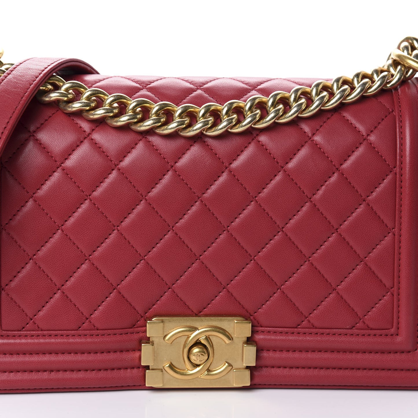 Lambskin Quilted Medium Boy Flap Dark Pink