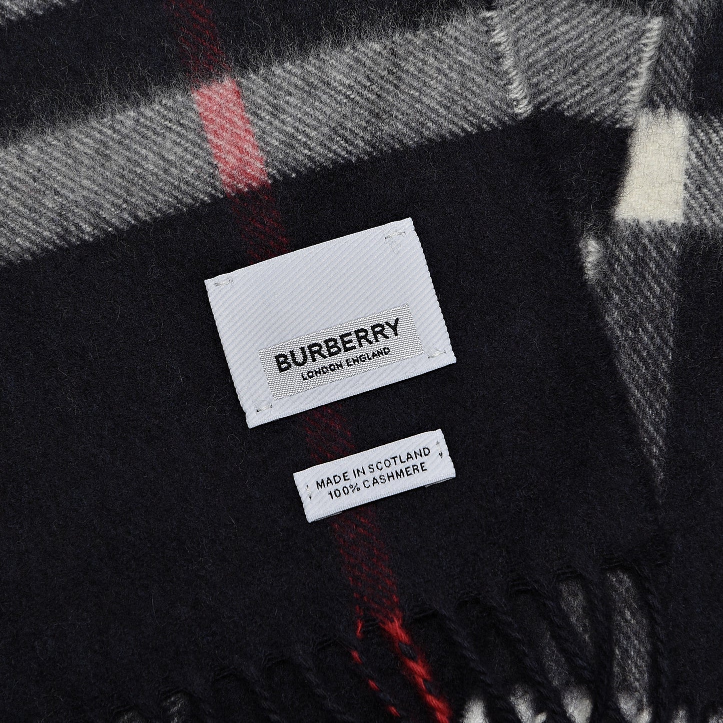 Cashmere Giant Check Scarf Navy