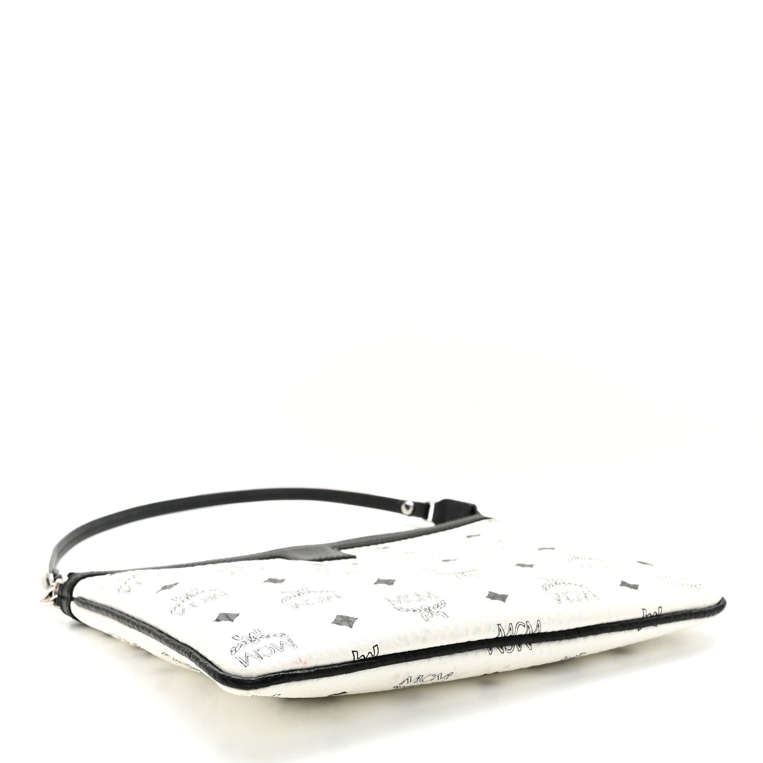 MCM Visetos Liz Shopper Tote Pouch White Black 4 of 14