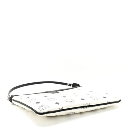 MCM Visetos Liz Shopper Tote Pouch White Black 4 of 14