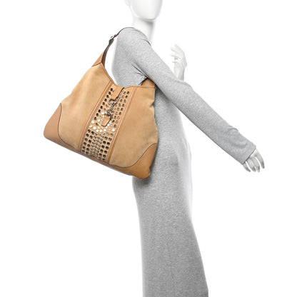 Gucci Suede Studded Large Jackie Shoulder Bag Light Brown 2 of 11