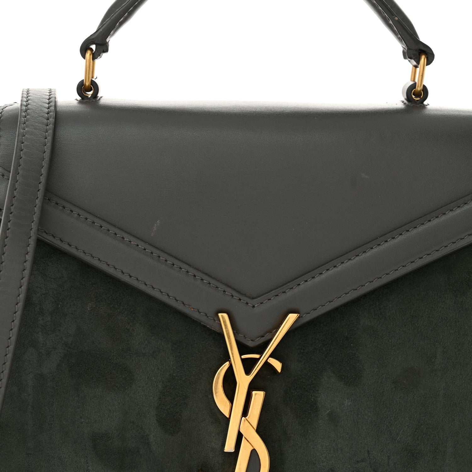 Saint Laurent Kid Suede Smooth Calfskin Mini Classic Monogram Cassandra Top Handle Dark Smog 4 of 13