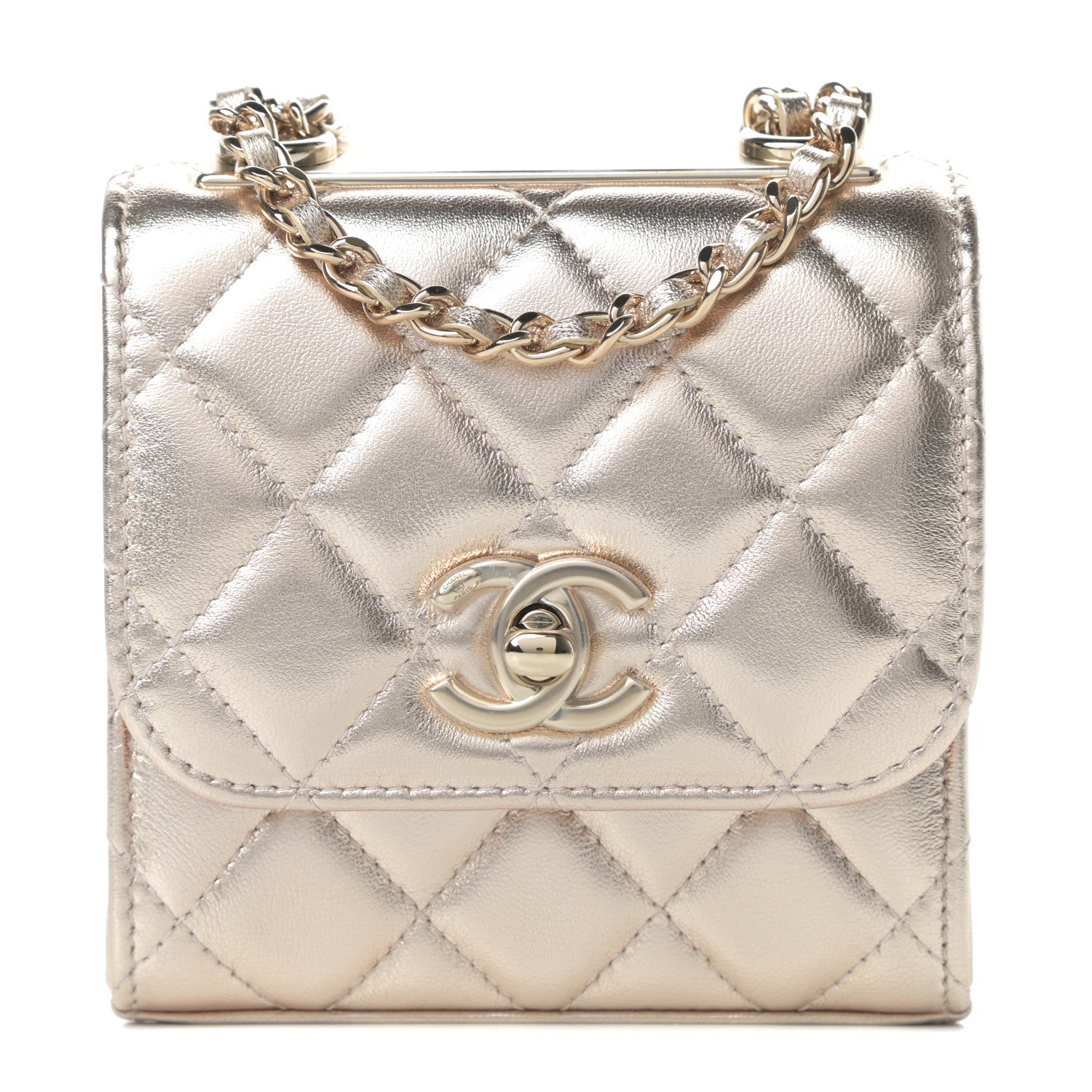 Chanel Metallic Lambskin Quilted Mini Trendy CC Clutch With Chain Gold 1 of 11