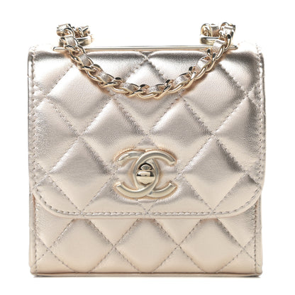 Chanel Metallic Lambskin Quilted Mini Trendy CC Clutch With Chain Gold 1 of 11