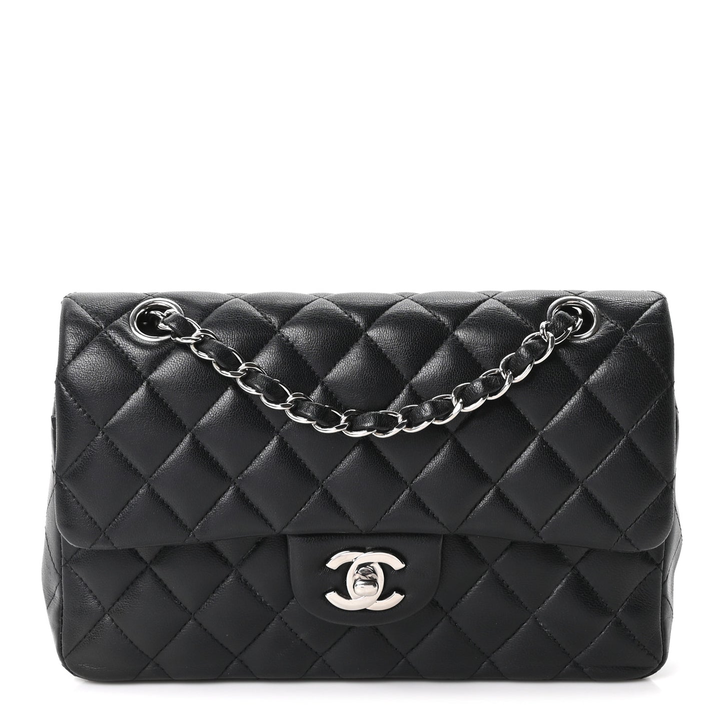 Lambskin Quilted Small Double Flap Black