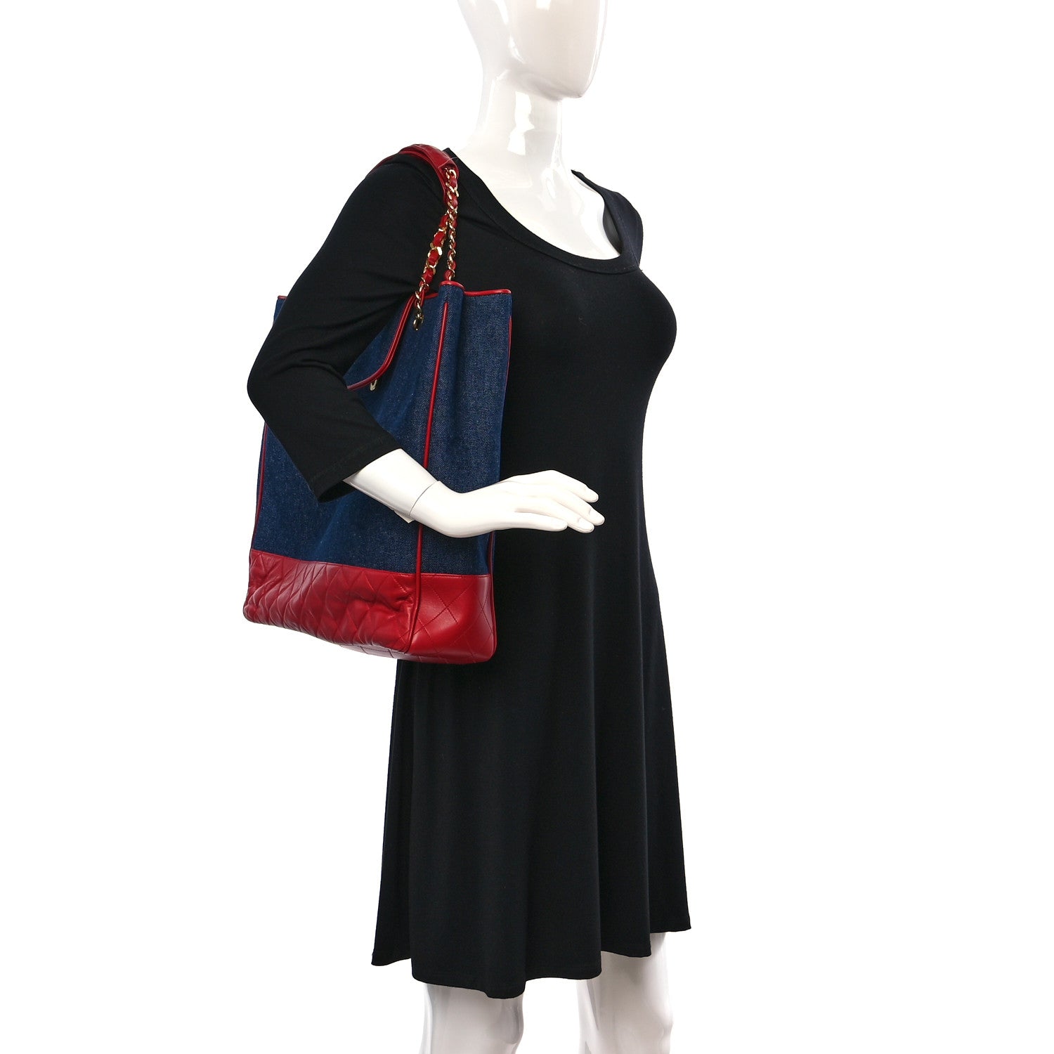 Chanel Denim Lambskin Tote Blue Red 2 of 9