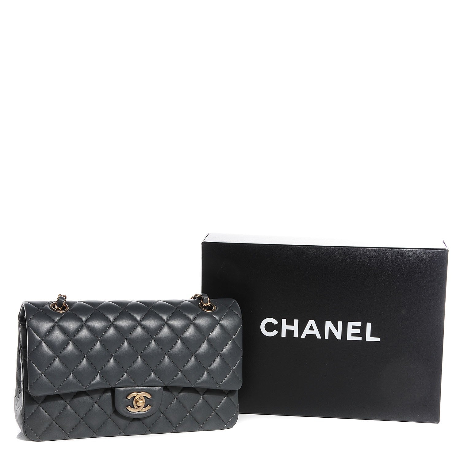 Chanel Lambskin Quilted Medium Double Flap Charcoal Grey 8 of 9