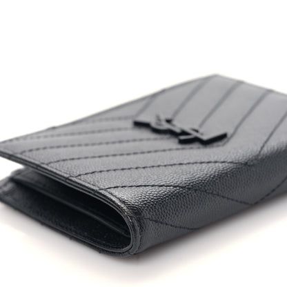 Saint Laurent Grain De Poudre Matelasse Chevron Cassandre Fragments Zippered Bi-Fold Wallet Black 7 of 9
