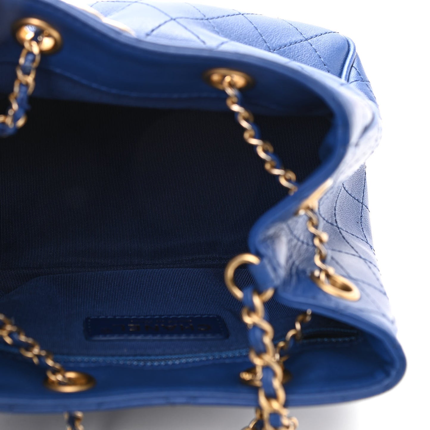 Calfskin Stitched Small Egyptian Amulet Drawstring Bag Blue
