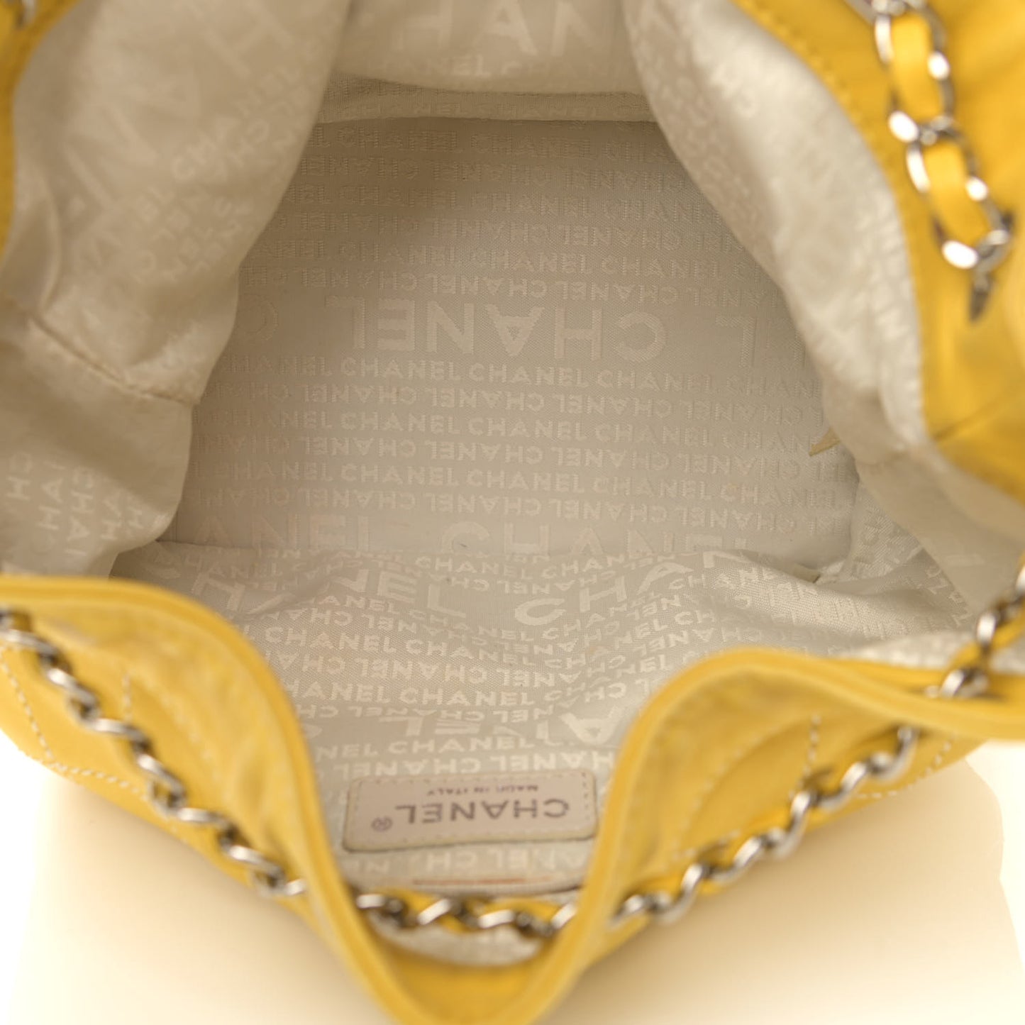 Lambskin Contrast Stitch Drawstring Tote Yellow