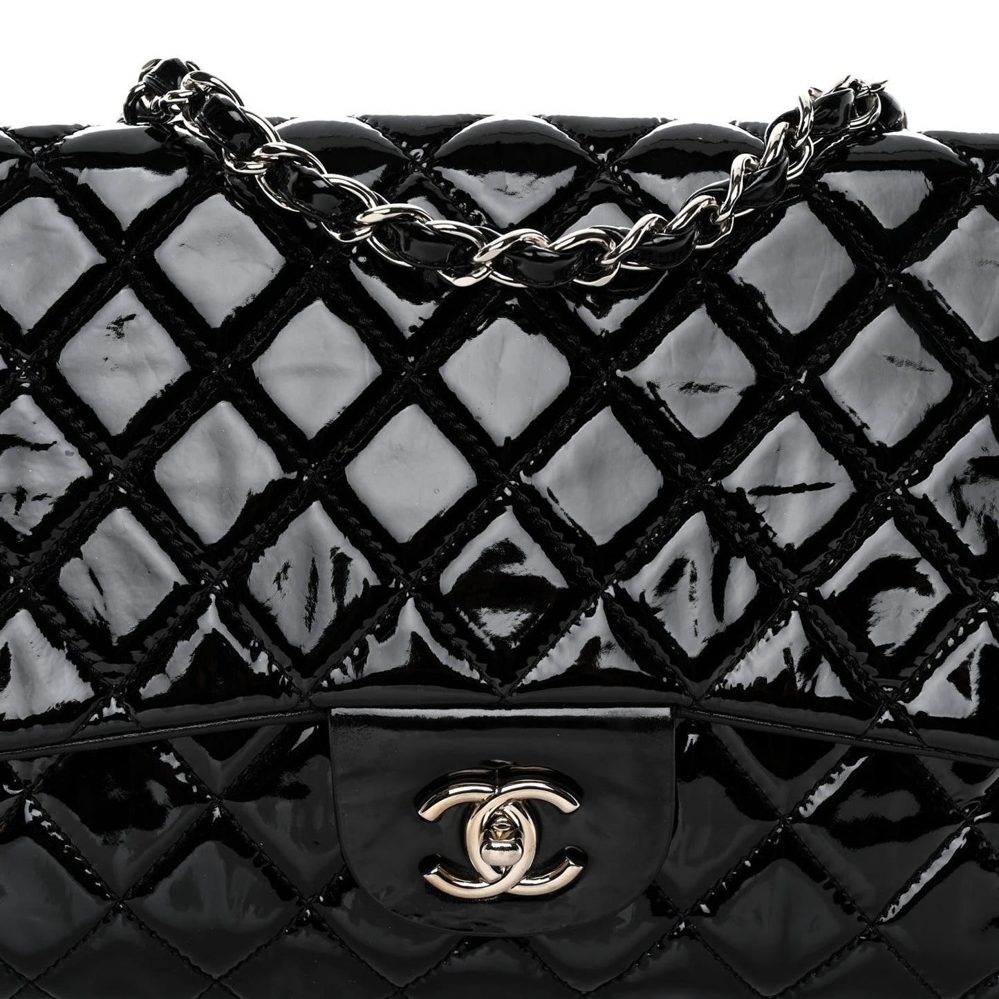 Patent Quilted Jumbo Single Flap Black