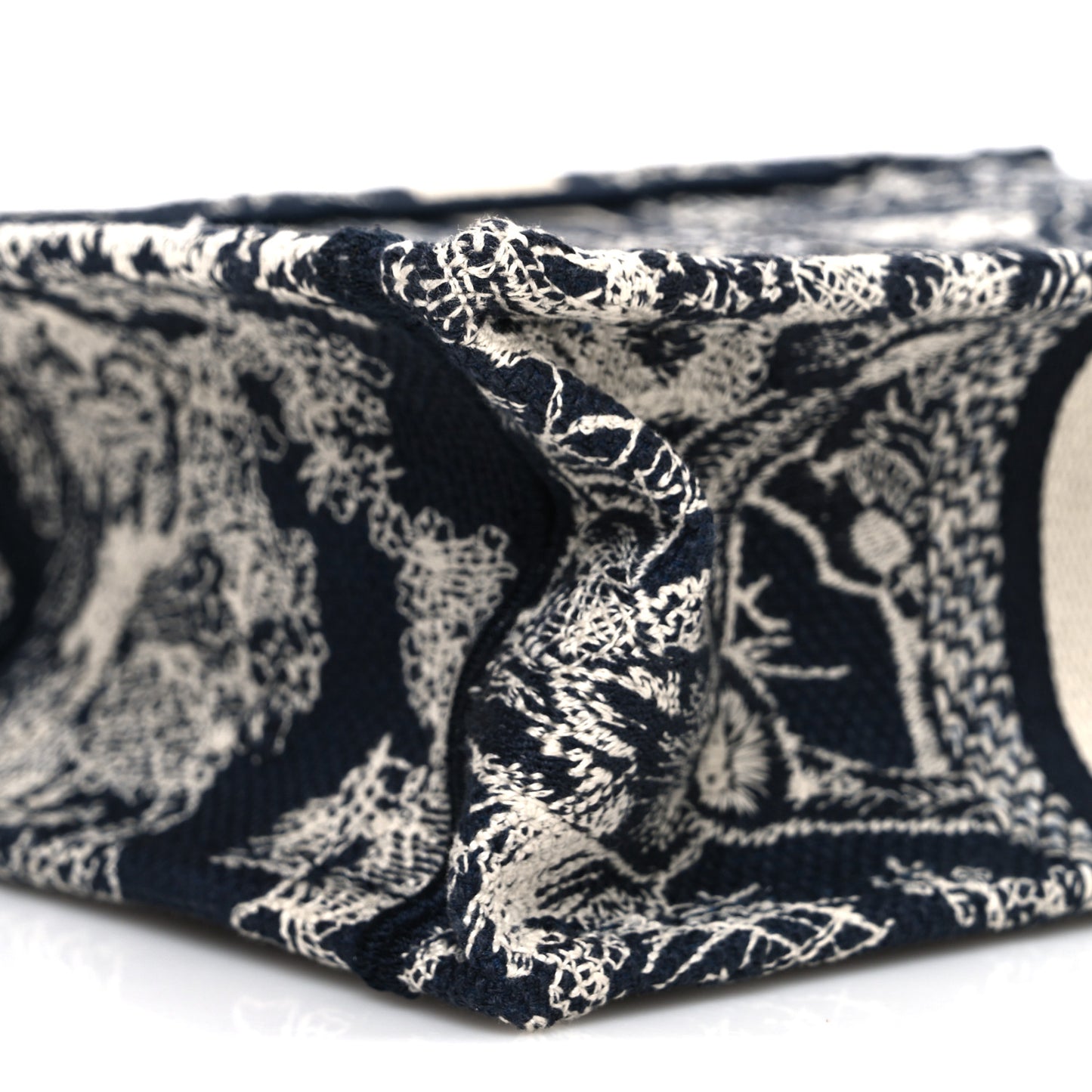 Canvas Toile de Jouy Reverse Embroidered Mini Book Tote Phone Bag Blue