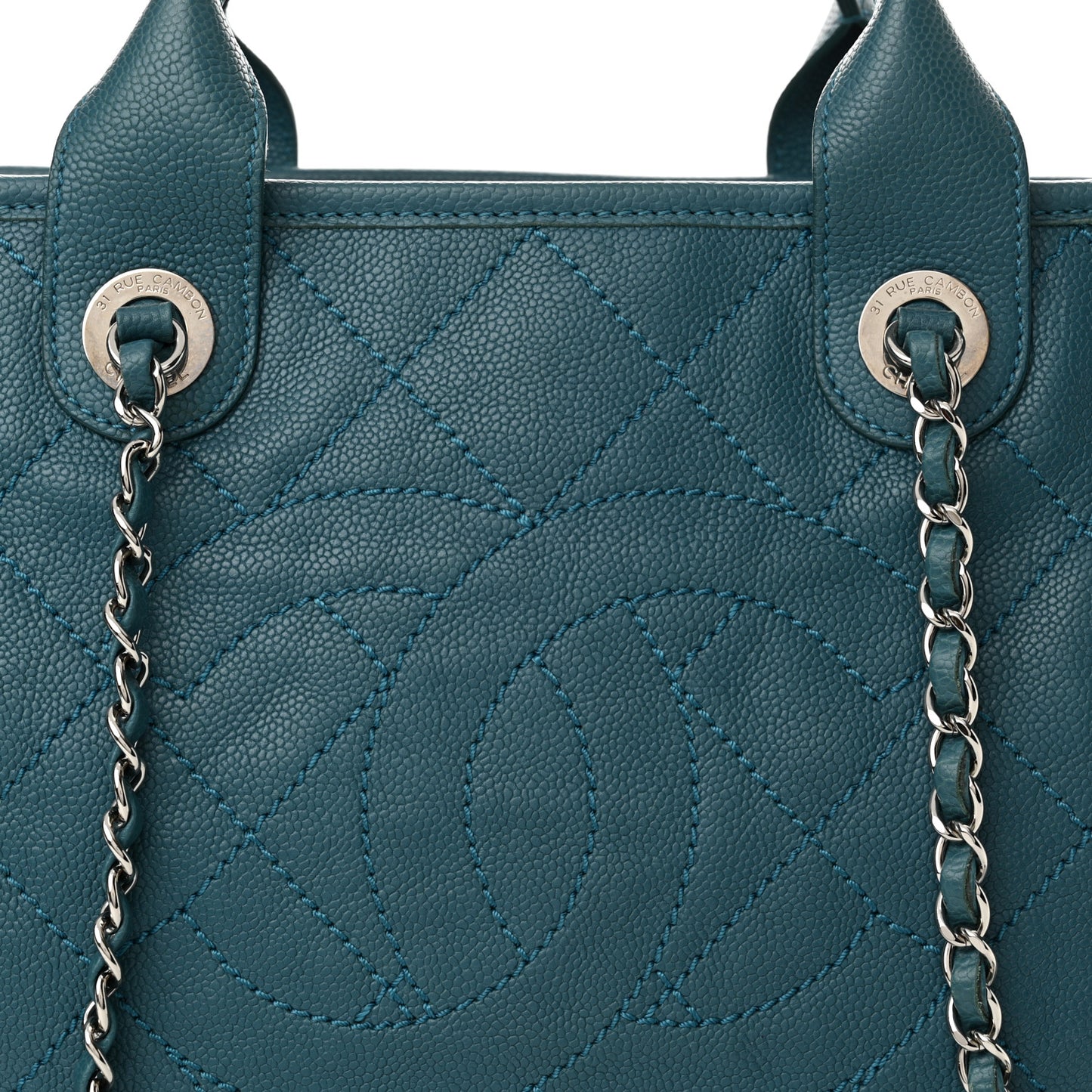 Caviar Quilted Deauville Bowling Bag Blue