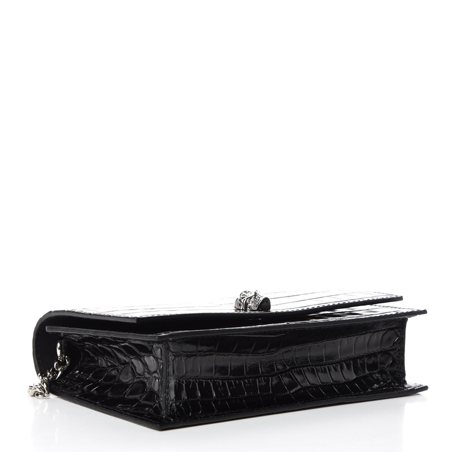 Calfskin Crocodile Embossed Skull Mini Crossbody Bag Black